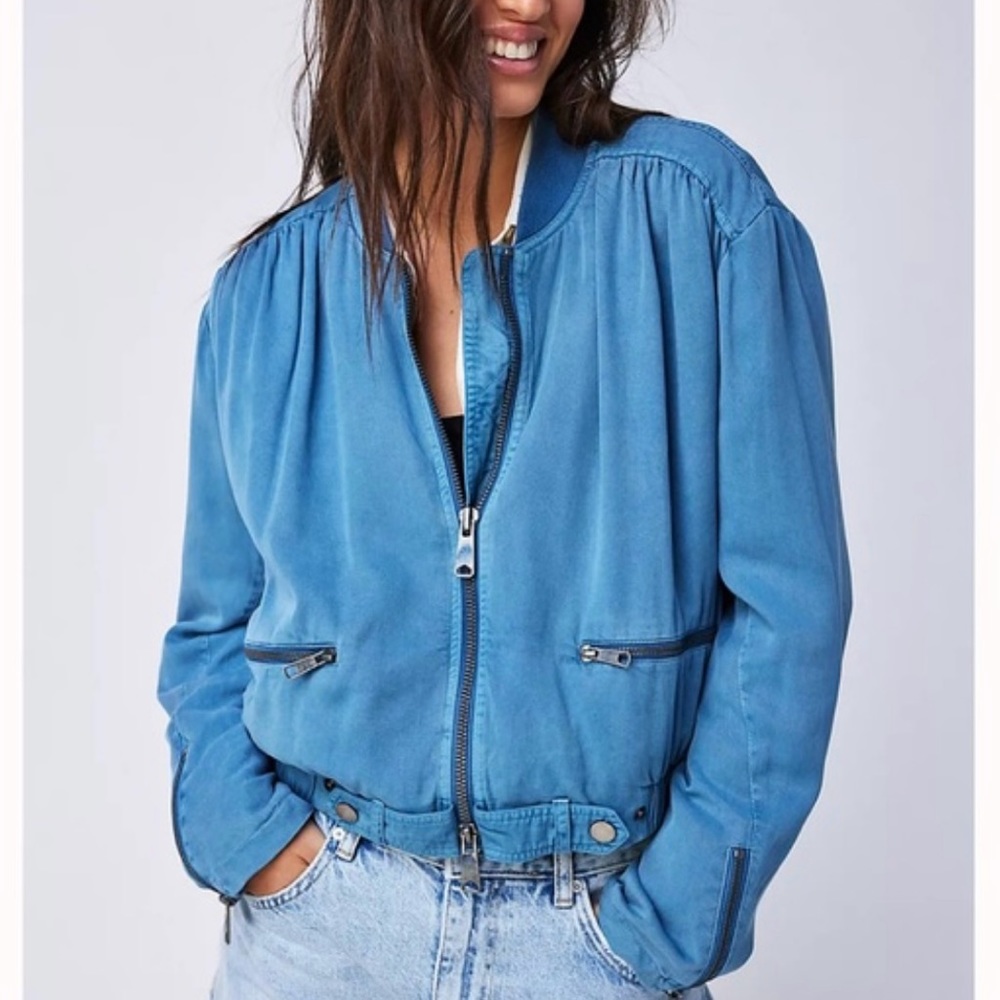 Free People Blue Bomber Jacket